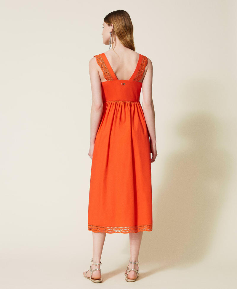 Long poplin dress with lace "Cherry Tomato” Orange Woman 221TT2132-04