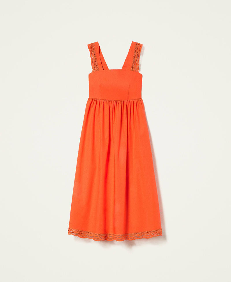 Длинное платье из поплина с кружевом Оранжевый "Томат черри" женщина 221TT2132-0S