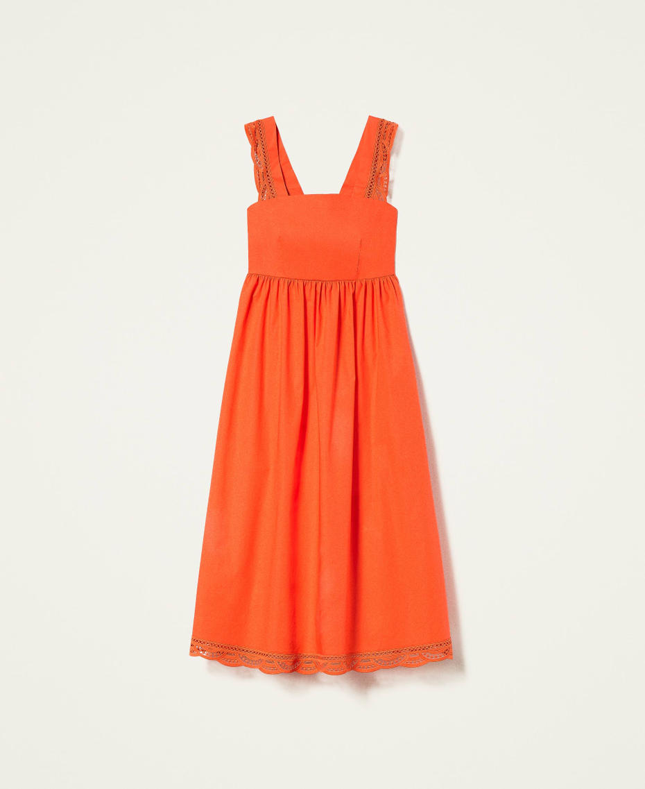 Robe longue en popeline avec dentelle