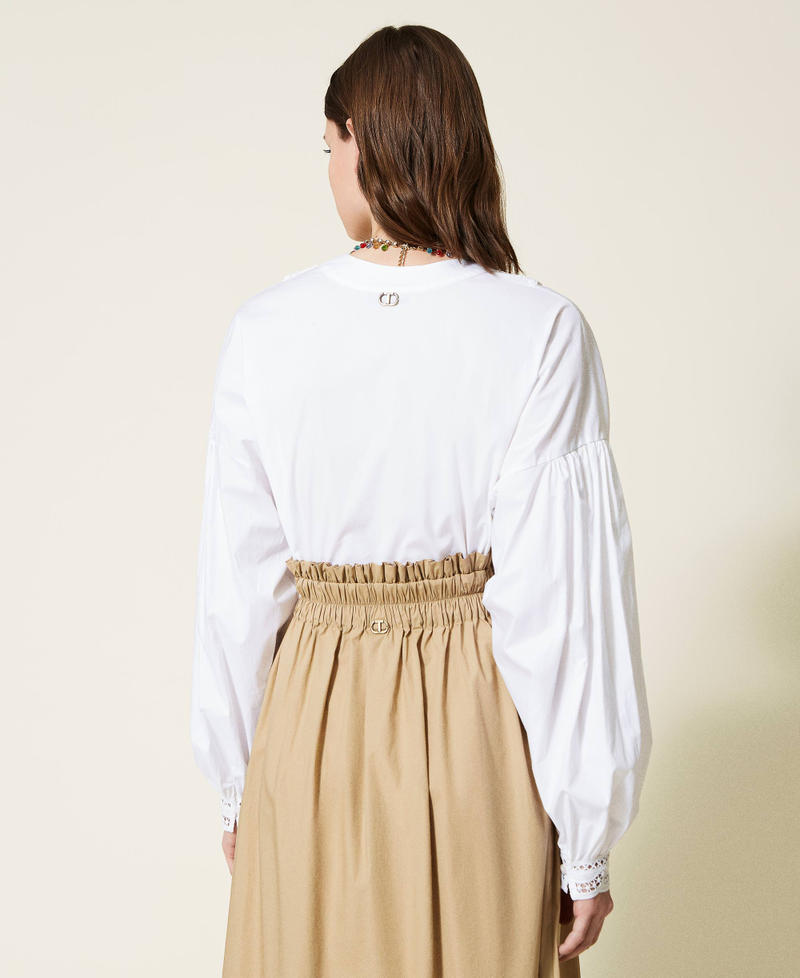 Poplin blouse with embroidery and lace White Woman 221TT2134-04