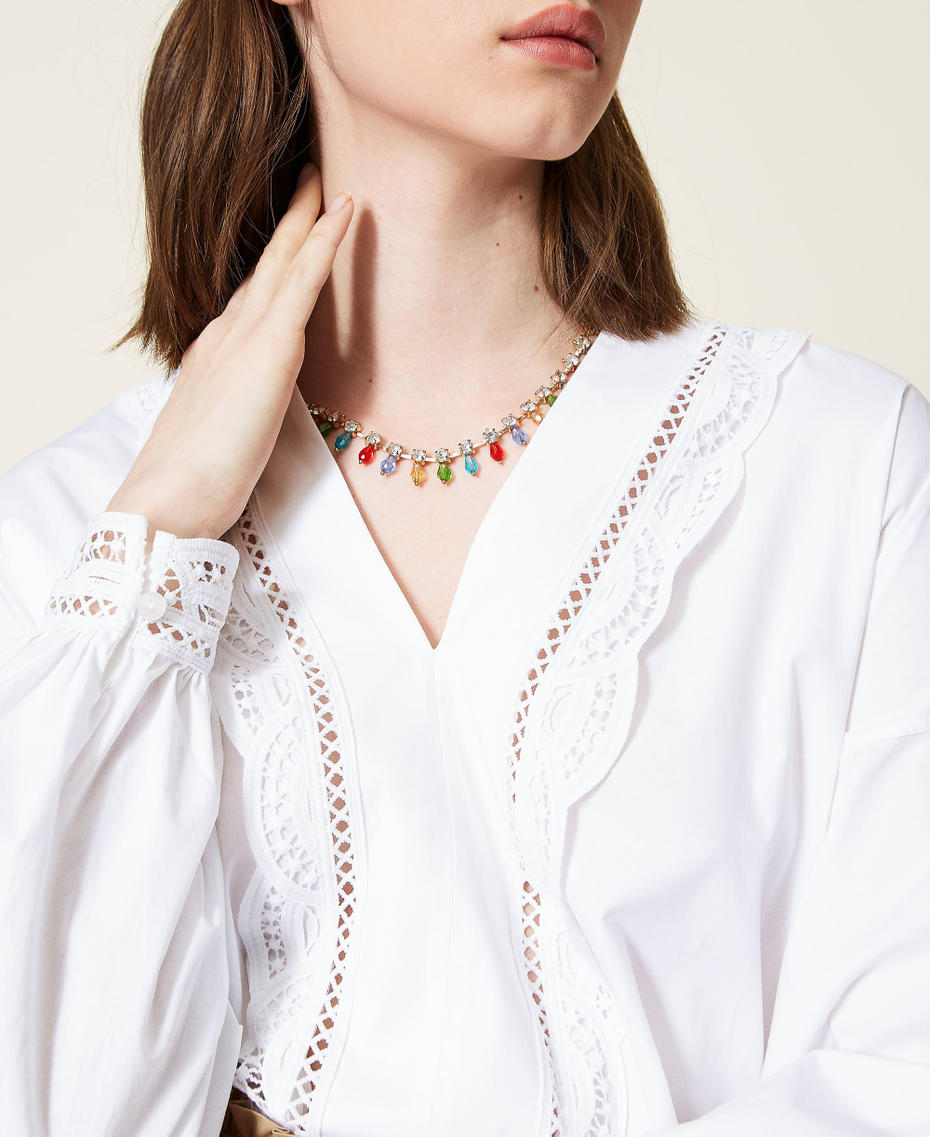 Poplin blouse with embroidery and lace White Woman 221TT2134-05