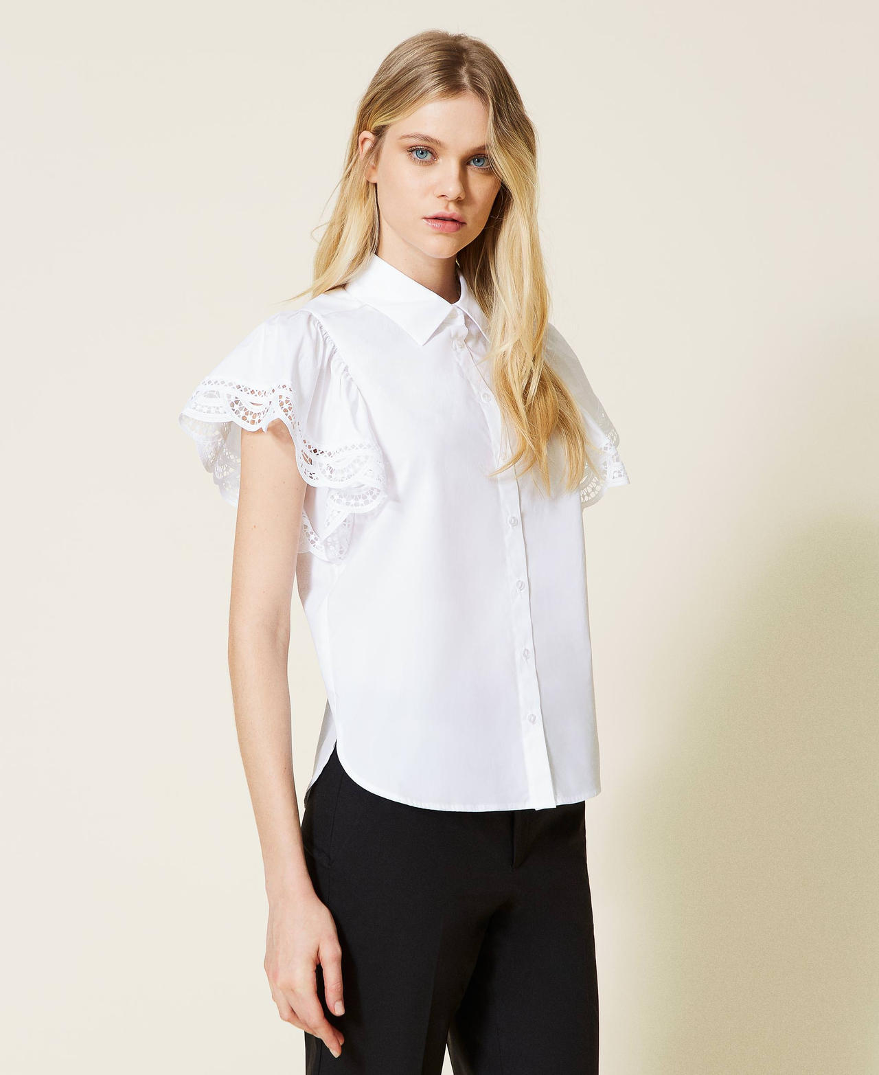Poplin shirt with lace White Woman 221TT2135-03