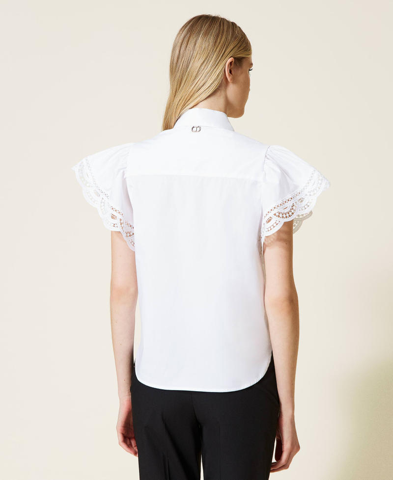 Camisa de popelina con encaje Blanco Mujer 221TT2135-04