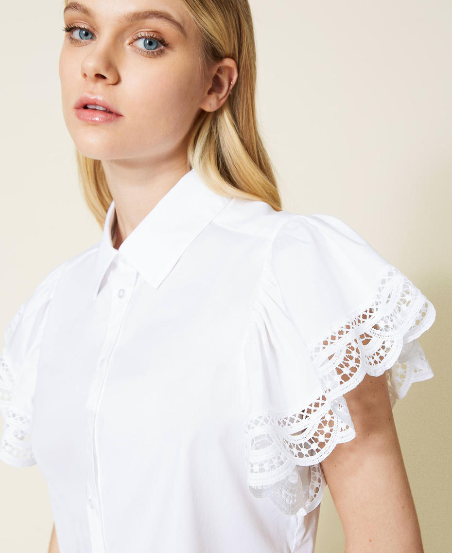 Camisa de popelina con encaje Blanco Mujer 221TT2135-05