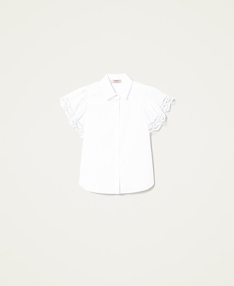 Camisa de popelina con encaje Blanco Mujer 221TT2135-0S