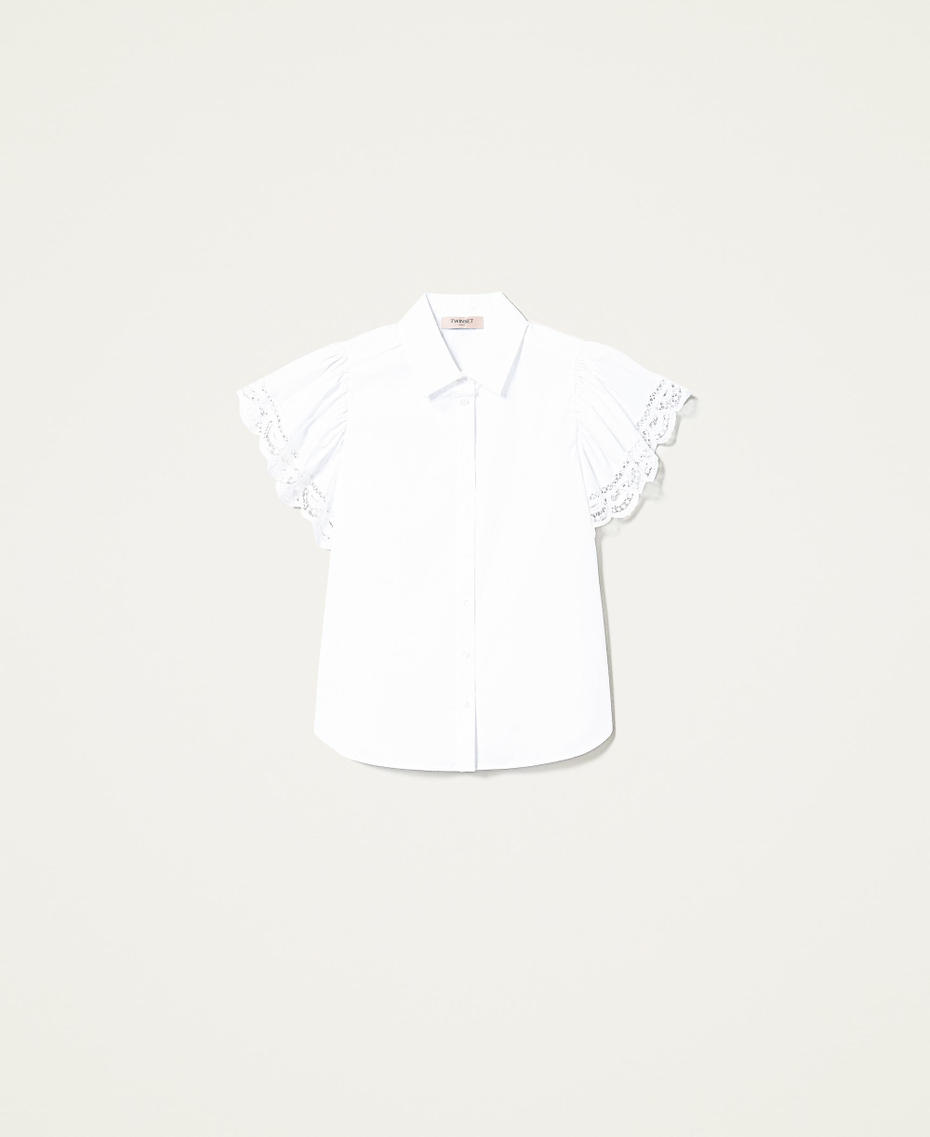 Camisa de popelina con encaje Blanco Mujer 221TT2135-0S