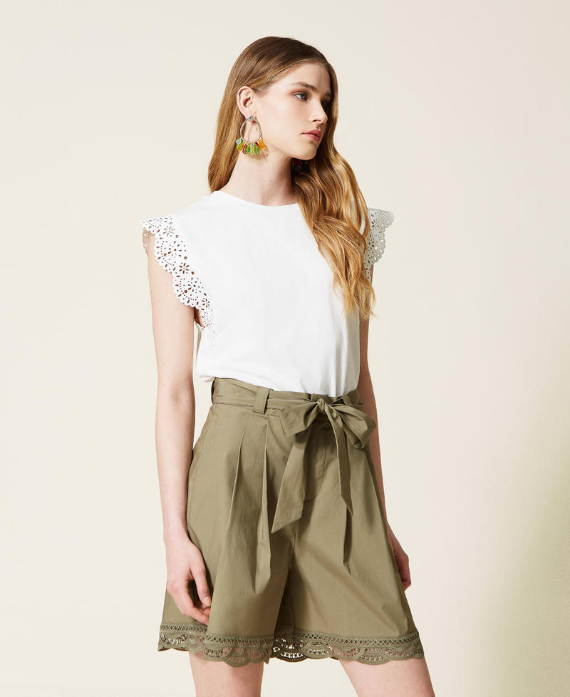 Poplin shorts with lace “Camouflage” Green Woman 221TT2136-03