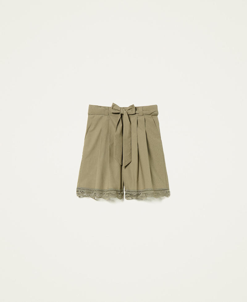 Poplin shorts with lace “Camouflage” Green Woman 221TT2136-0S