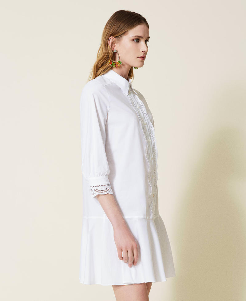 Короткое платье из поплина с кружевом и воланом Белый женщина 221TT213A-02
