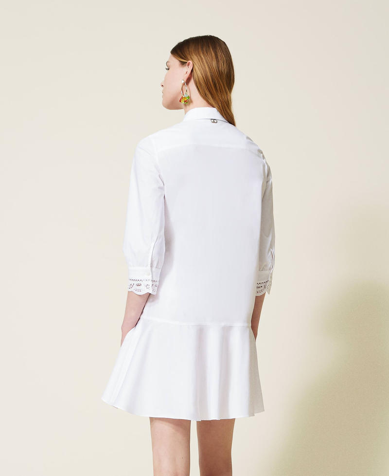 Short poplin dress with lace and flounce White Woman 221TT213A-04