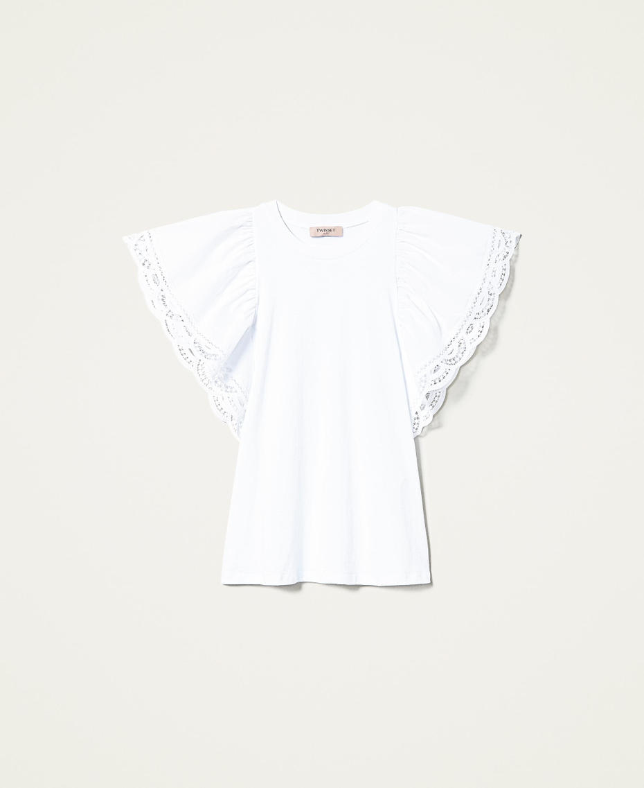 Regular t-shirt with lace sleeves