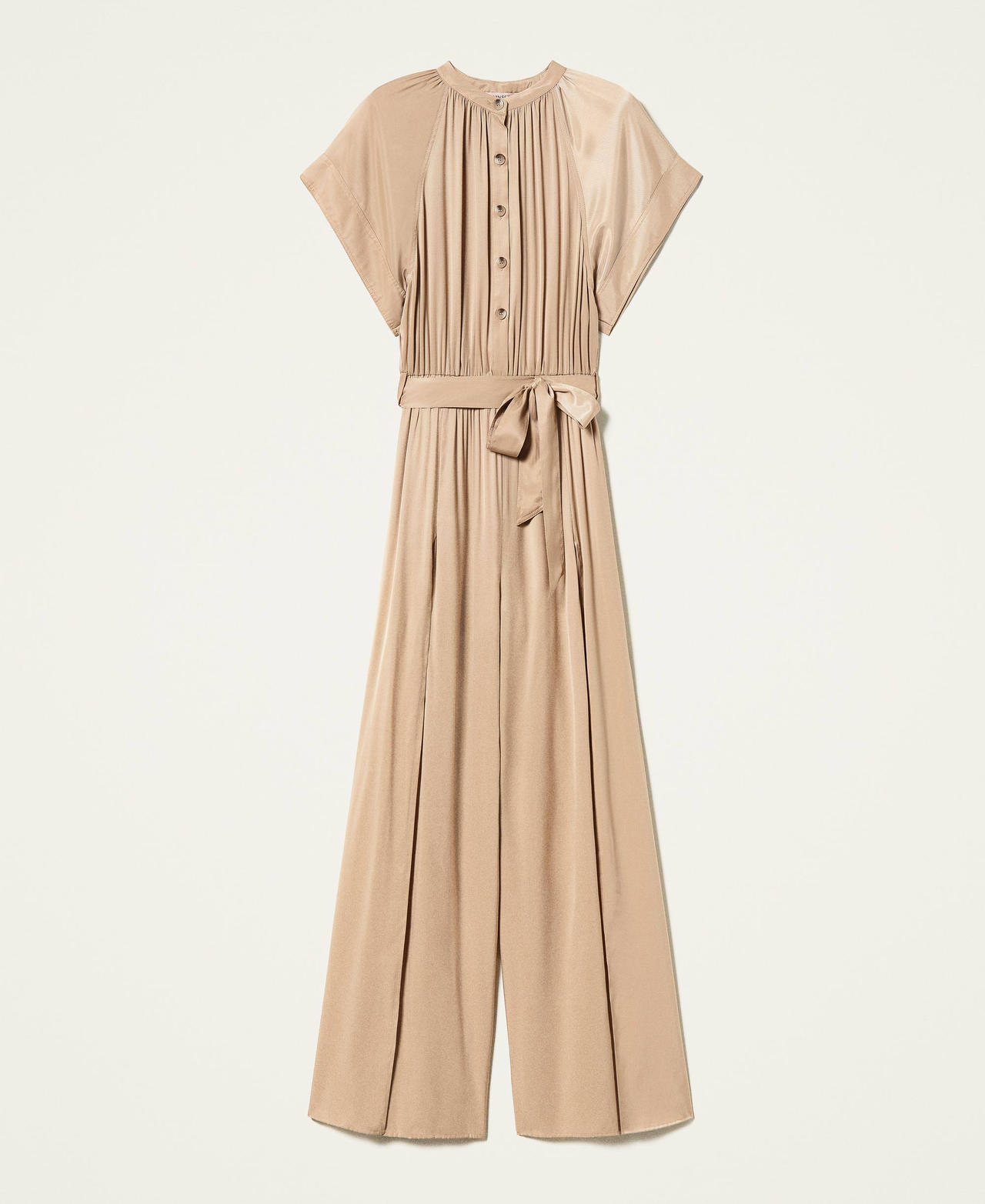 Платье-комбинезон из твила с поясом Бежевый "Холодный песочный" женщина 221TT2150-0S