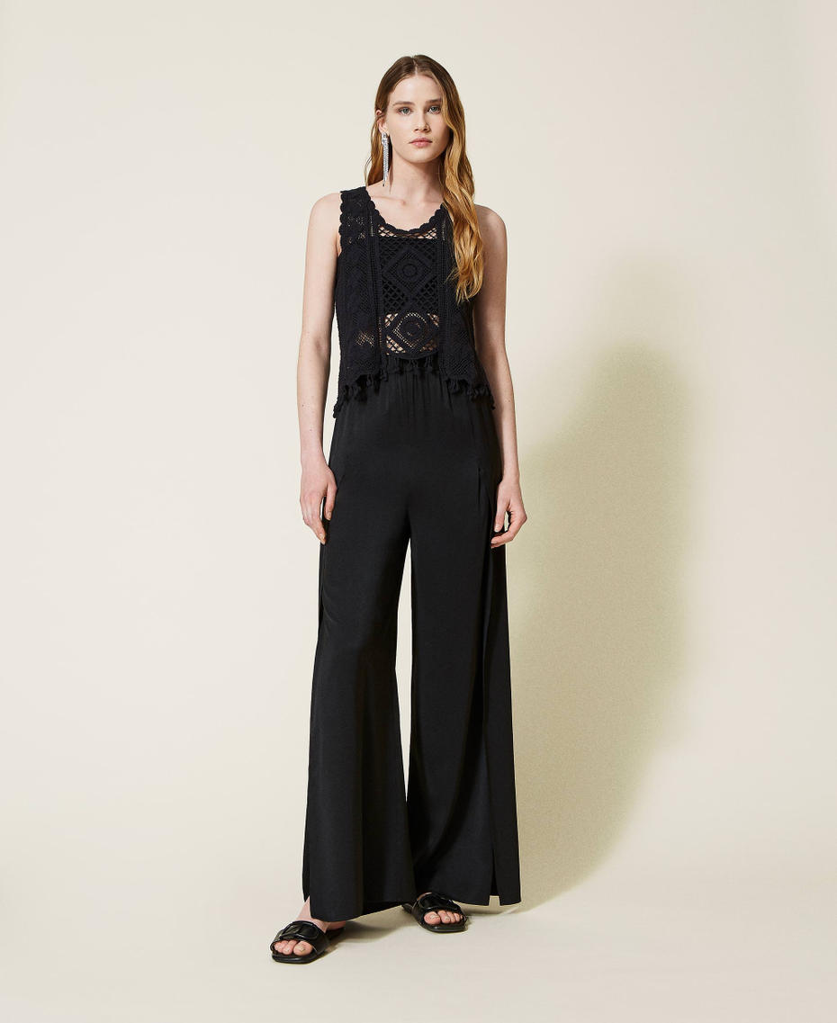 Wide leg twill trousers