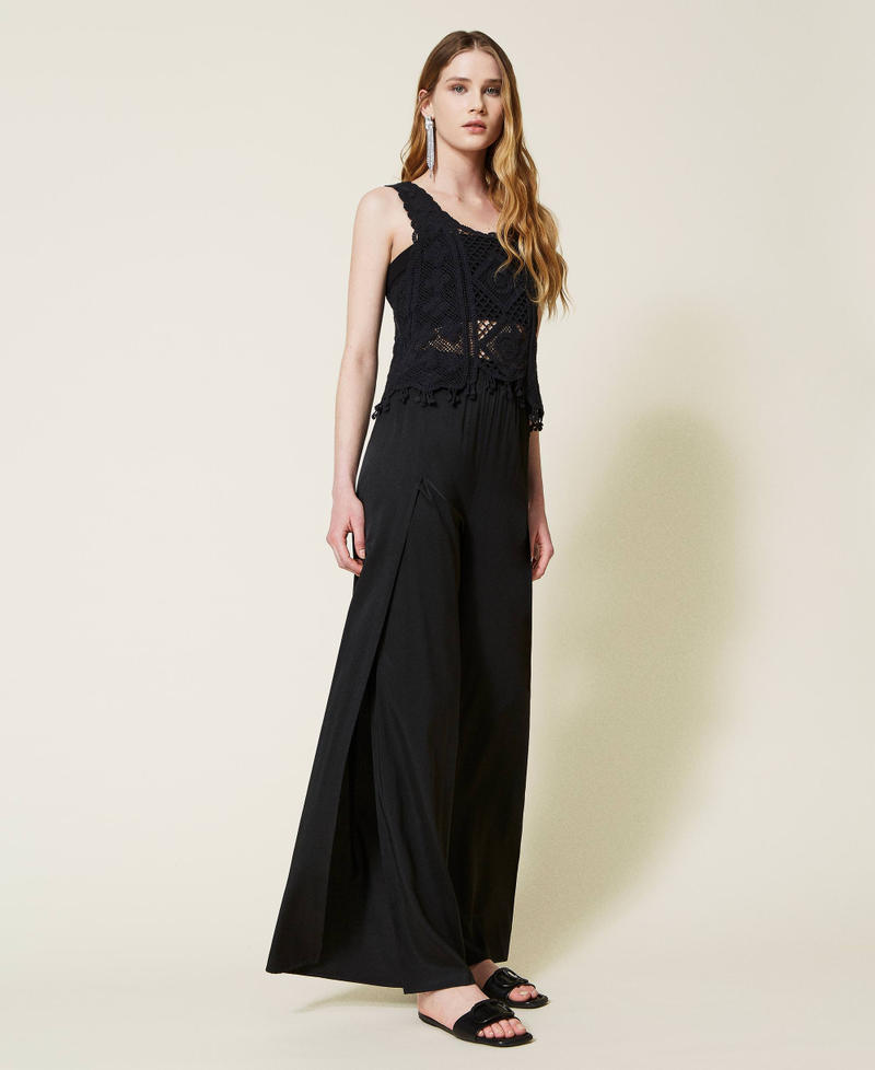 Wide leg twill trousers