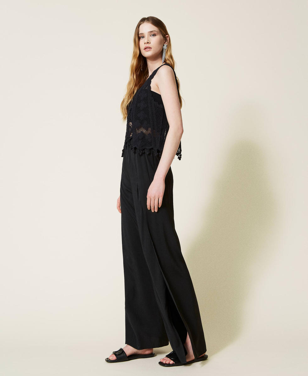 Wide leg twill trousers