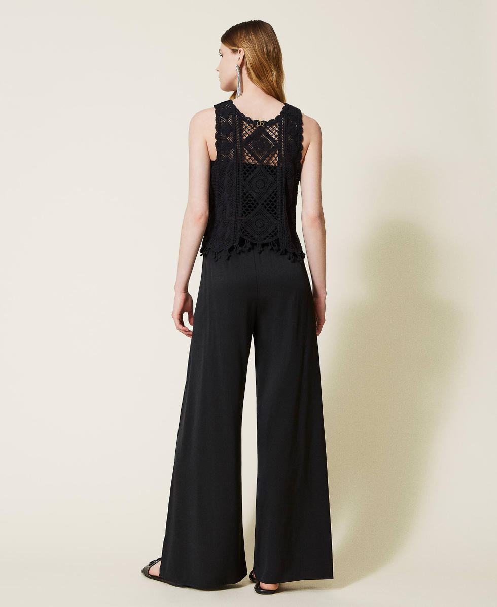 Wide leg twill trousers