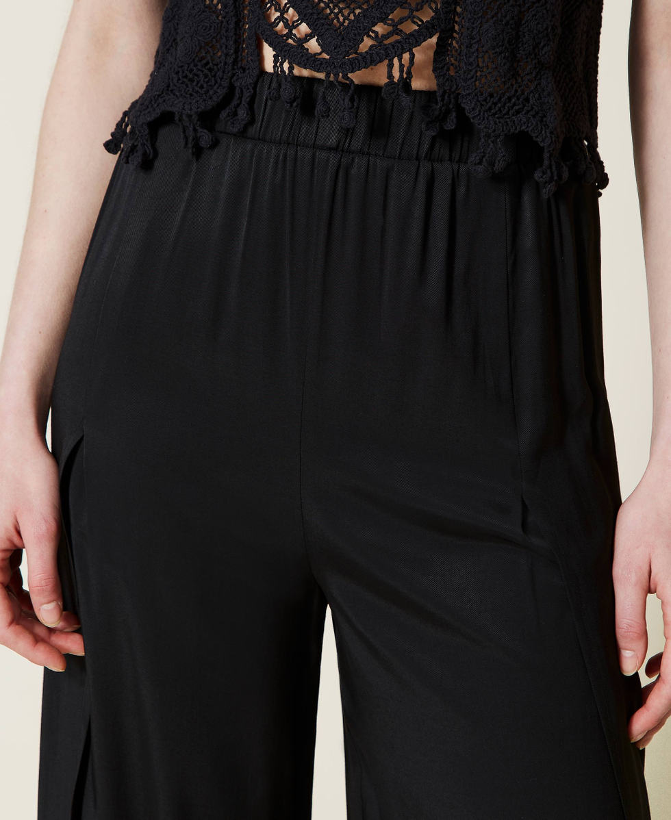 Wide leg twill trousers