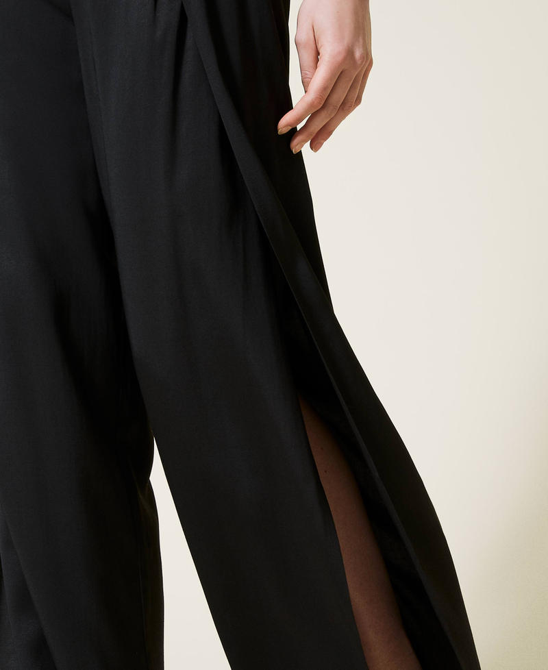 Pantaloni wide leg in twill Nero Donna 221TT2152-06