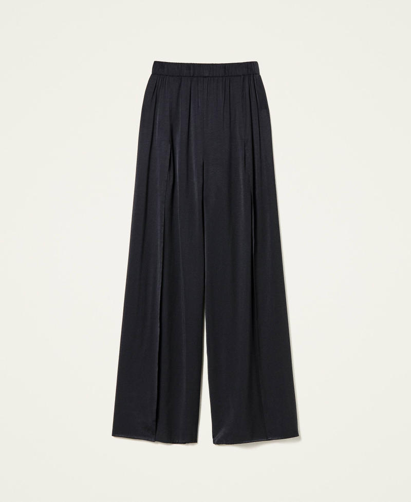 Wide leg twill trousers Black Woman 221TT2152-0S