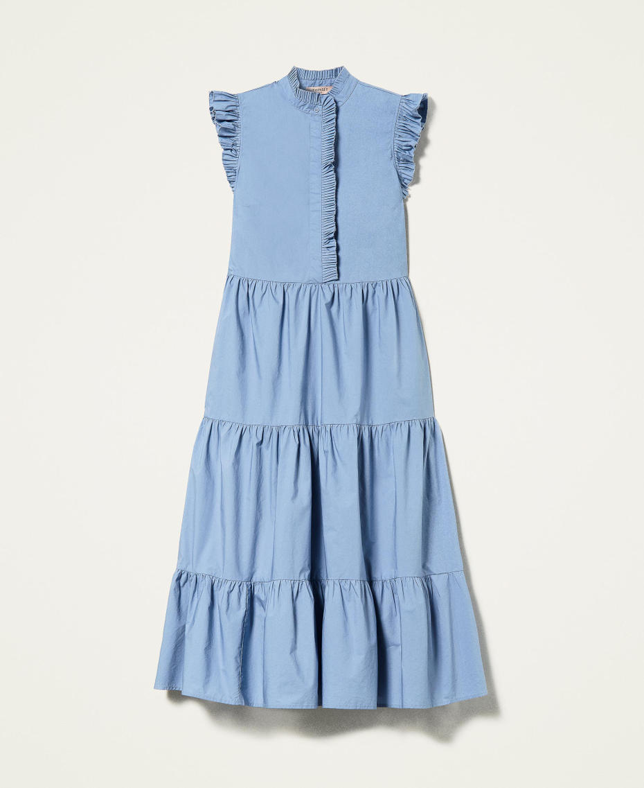 Длинное платье из поплина с плиссированными оборками Бездонный Голубой женщина 221TT2160-0S