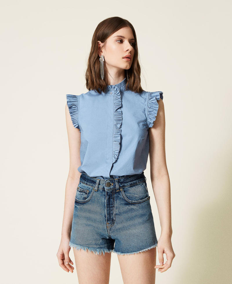 Poplin top with pleated flounces
