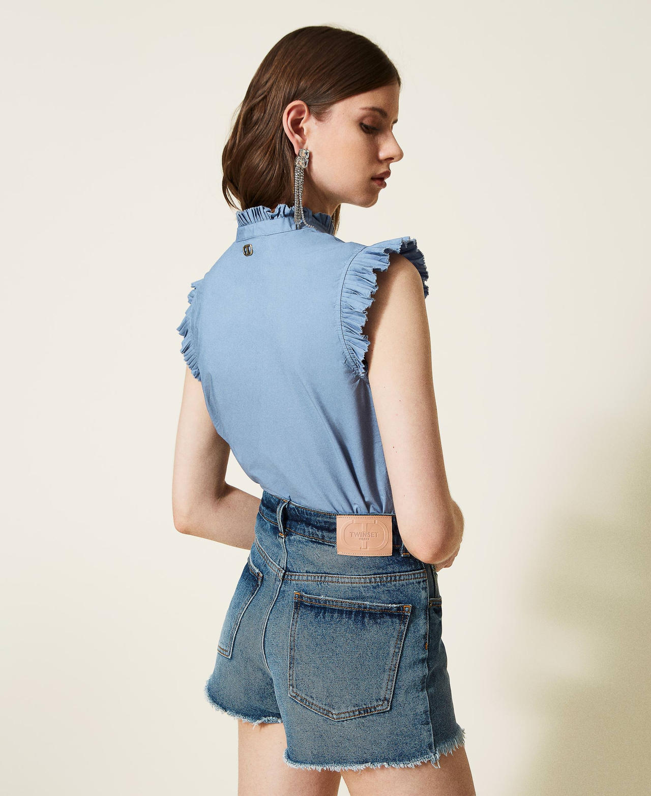 Poplin top with pleated flounces