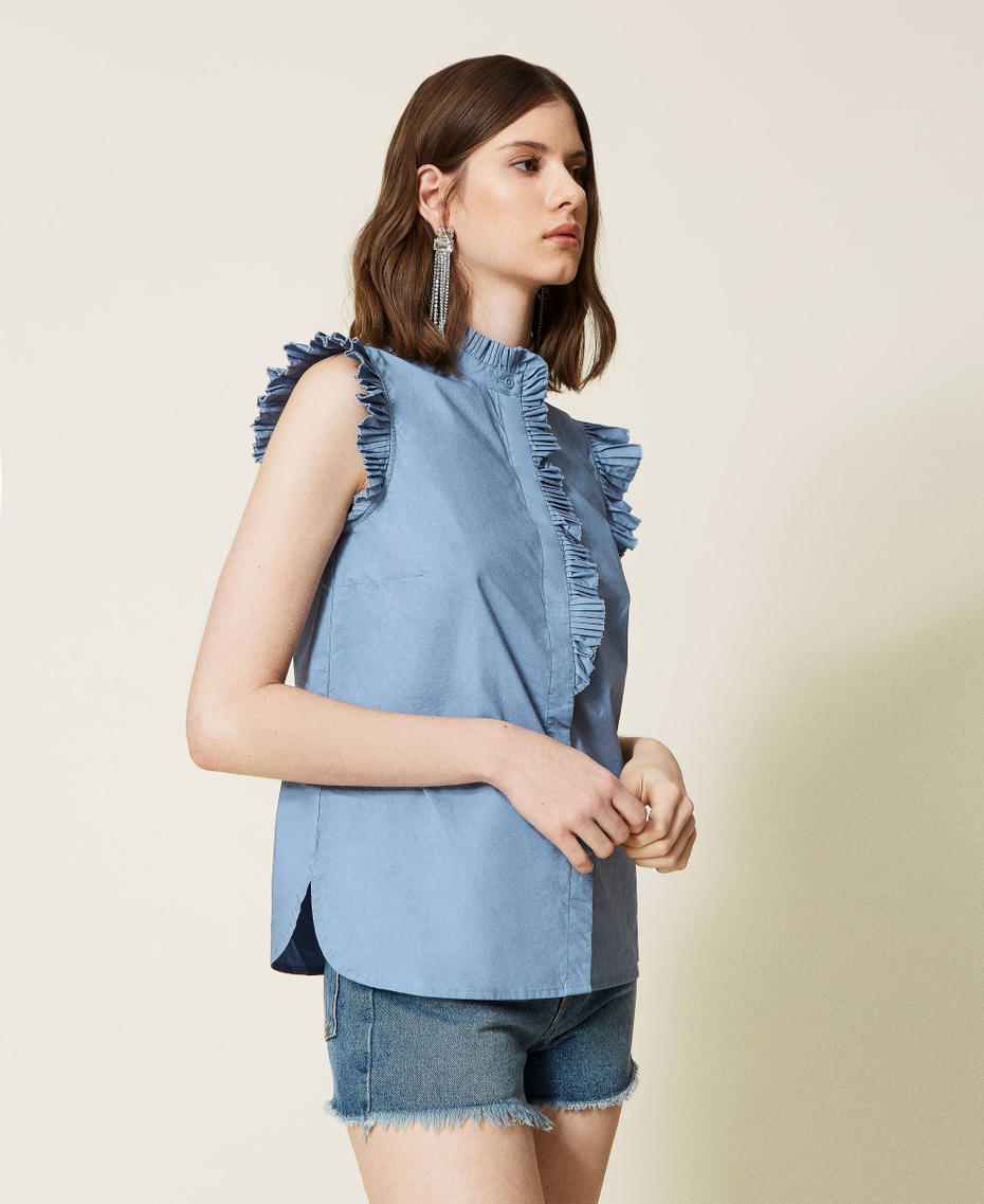 Poplin top with pleated flounces