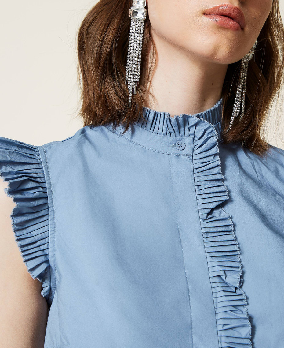 Poplin top with pleated flounces