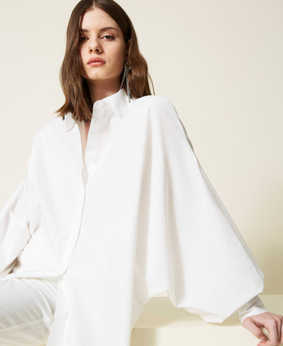Camisa de popelina con mangas tipo kimono Blanco Mujer 221TT2162-01