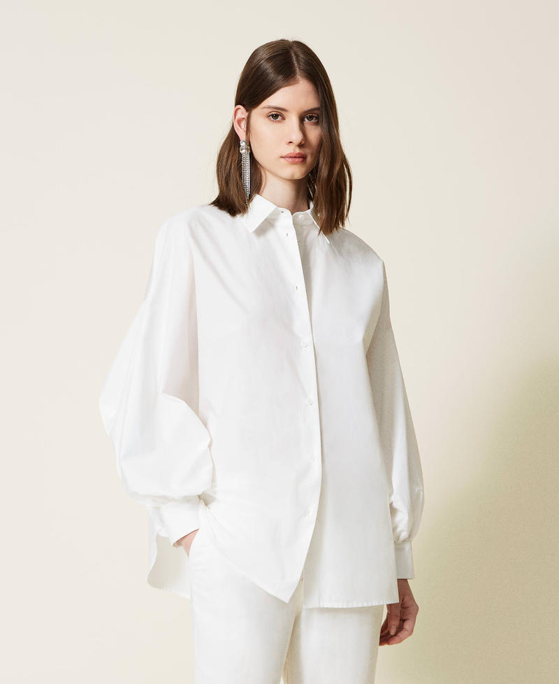 Hemd aus Popeline mit Kimonoärmeln Weiß Frau 221TT2162-04