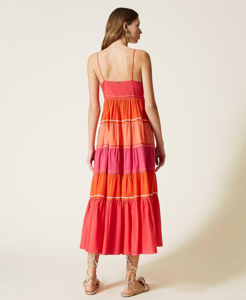 Long colour block flounced dress