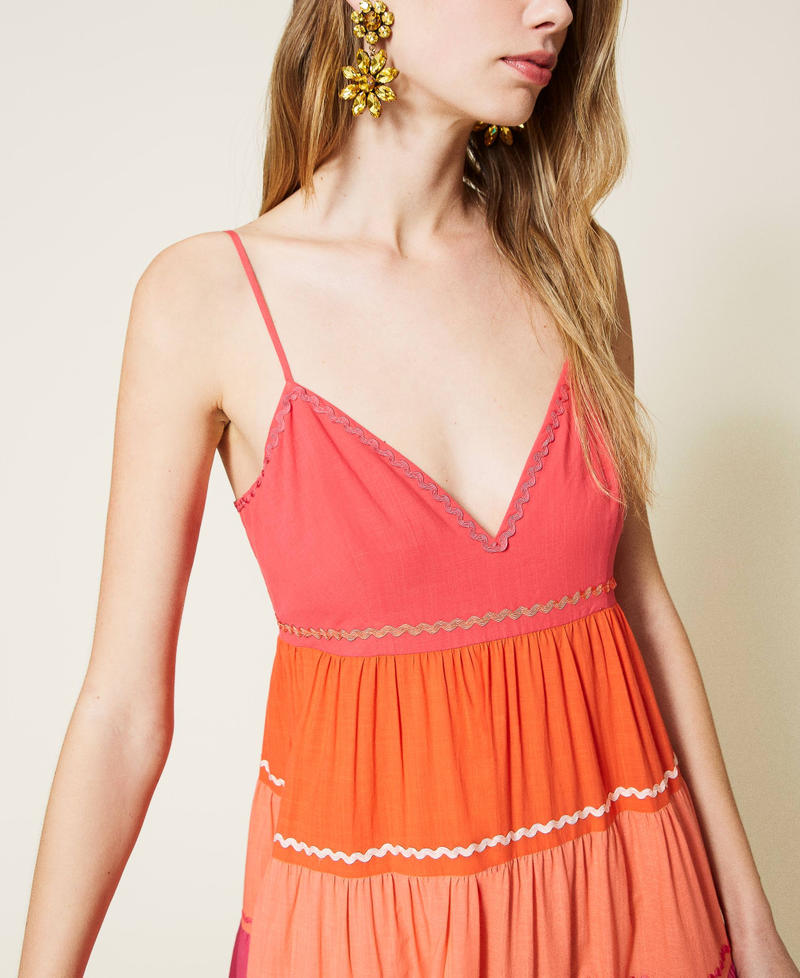 Long colour block flounced dress