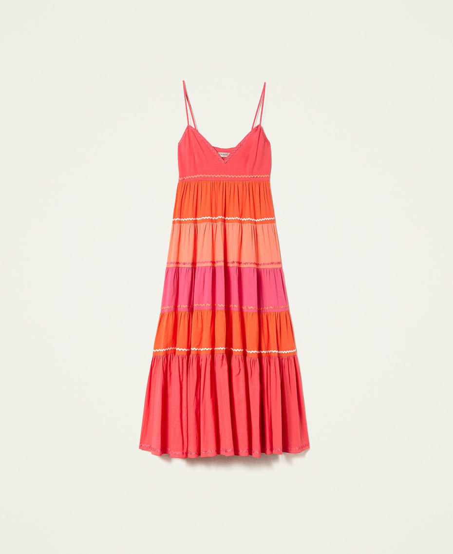 Long colour block flounced dress "Cherry Tomato" Orange / Shocking Pink Multicolour Woman 221TT2170-0S