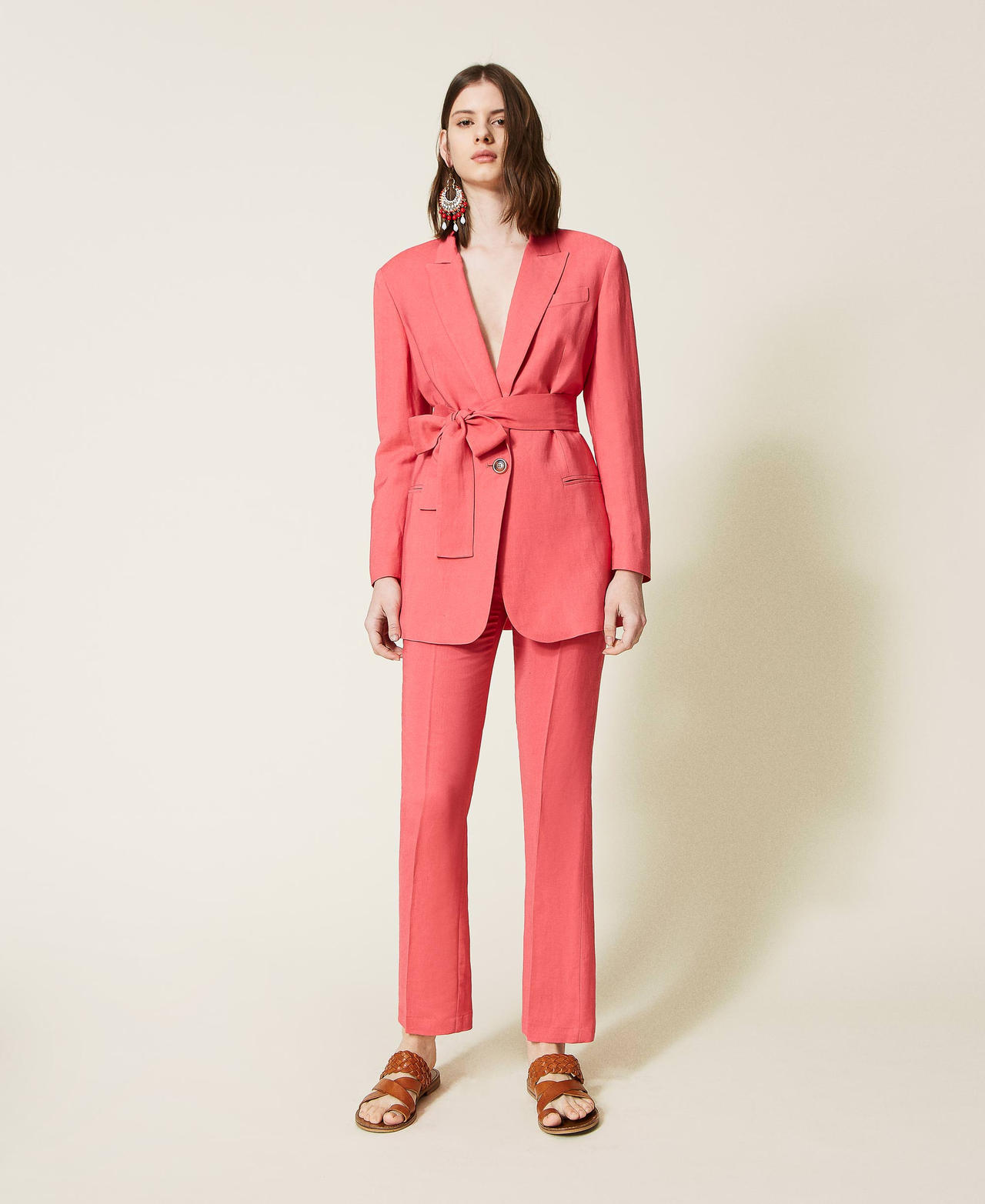 Chaqueta blazer de sarga de lino mixto