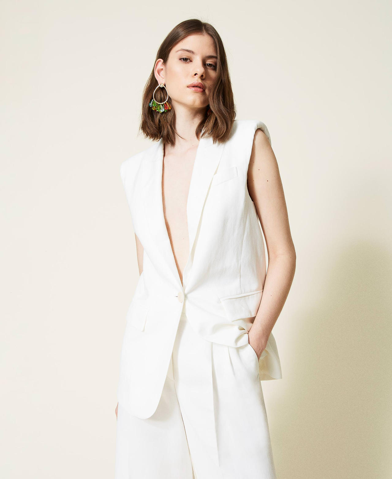 Linen blend twill waistcoat