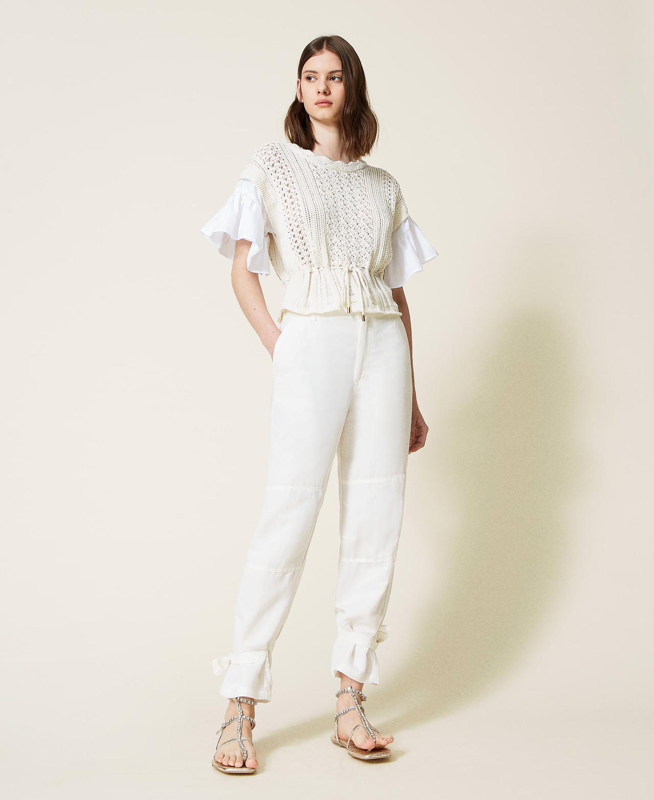 Linen blend twill trousers Lily Woman 221TT2195-02