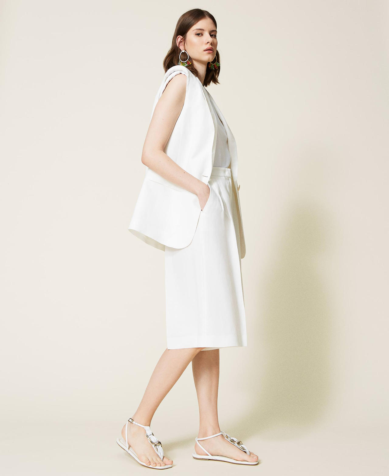 Jupe-culotte en twill de lin m&eacute;lang&eacute;