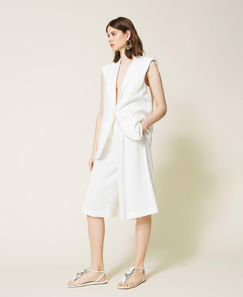 Jupe-culotte en twill de lin m&eacute;lang&eacute;