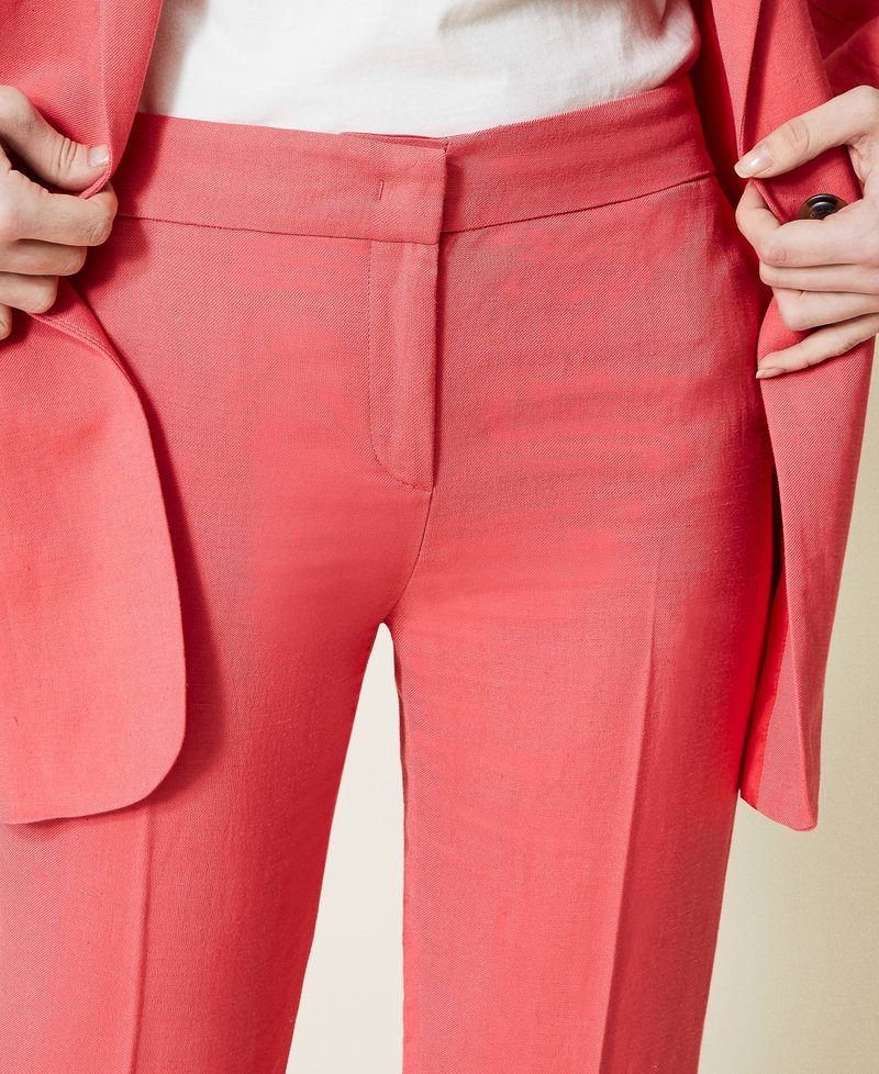 Pantaloni a sigaretta in twill di misto lino Rosso "Azalea Selvaggia" Donna 221TT2199-06