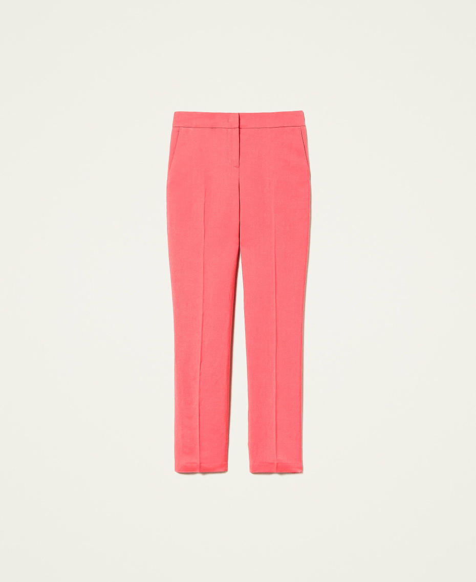 Pantalones pitillo de sarga de lino mixto Rojo «Azalea Salvaje» Mujer 221TT2199-0S
