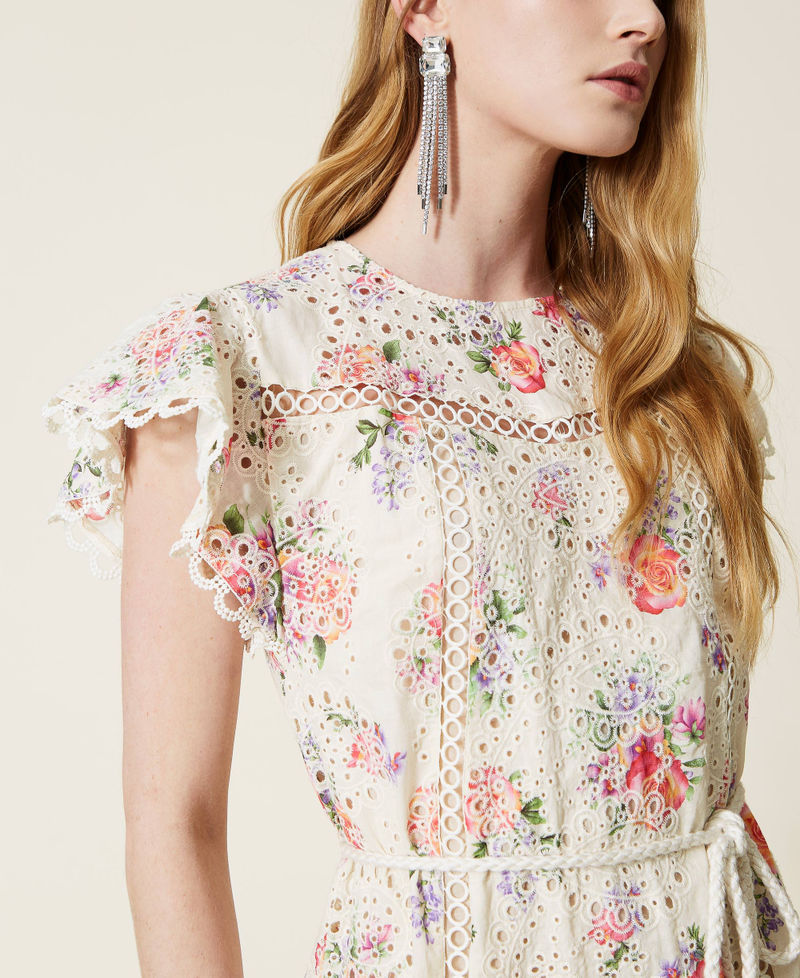 Short floral dress with broderie anglaise Embroidered Rose Print Woman 221TT2211-03