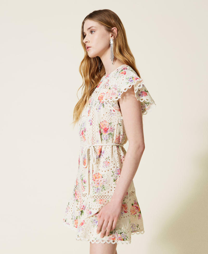 Short floral dress with broderie anglaise Embroidered Rose Print Woman 221TT2211-04