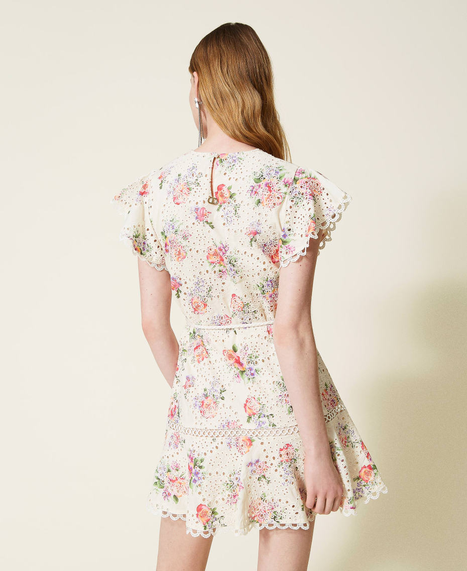 Short floral dress with broderie anglaise Embroidered Rose Print Woman 221TT2211-05
