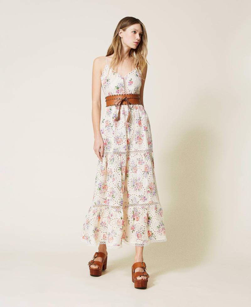 Long floral dress with broderie anglaise