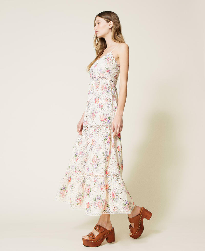 Long floral dress with broderie anglaise
