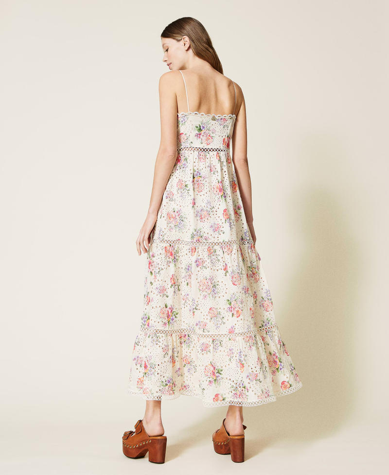 Long floral dress with broderie anglaise Embroidered Rose Print Woman 221TT2213-04