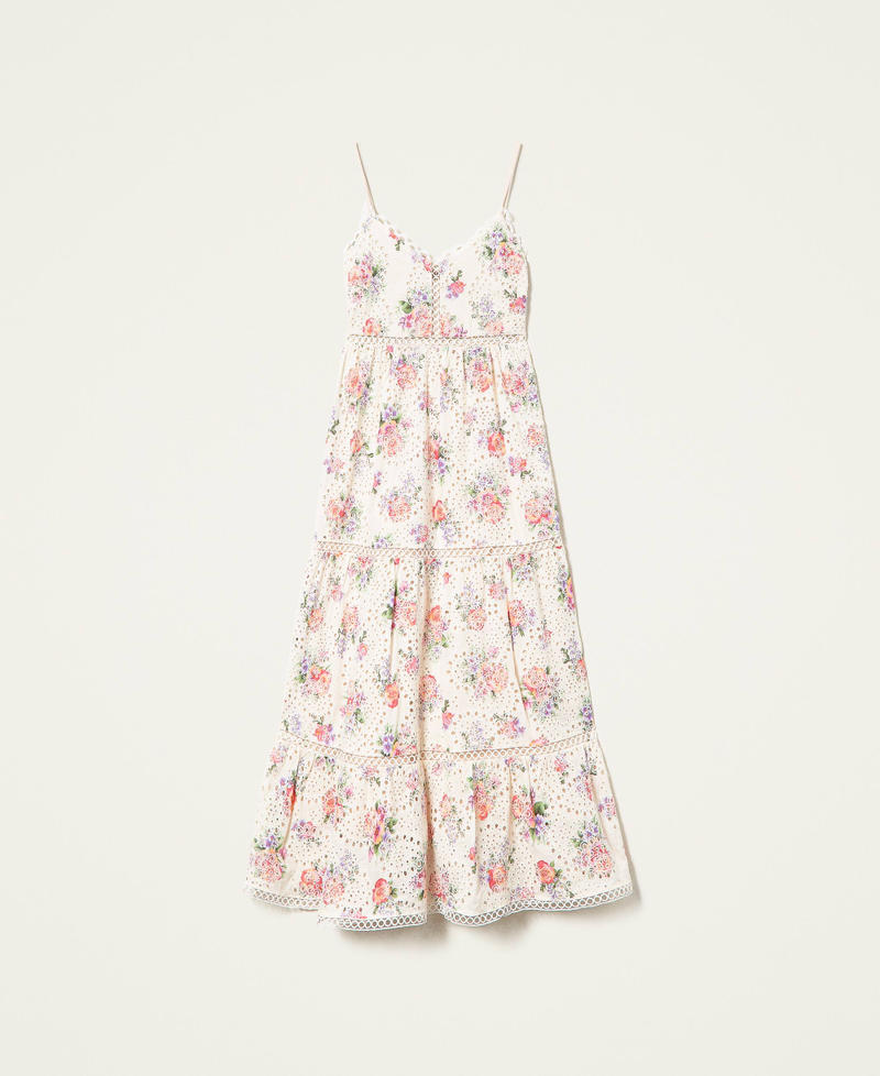 Long floral dress with broderie anglaise