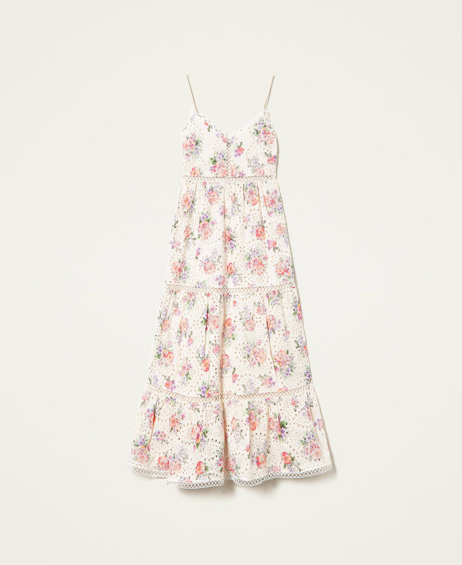 Long floral dress with broderie anglaise