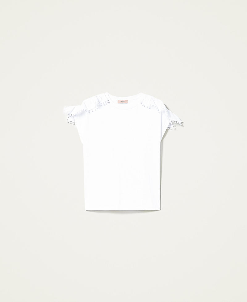 T-shirt con intarsi di macramè e pompon Bianco Donna 221TT2230-0S