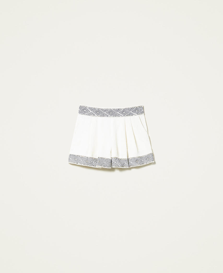 Linen blend shorts with handmade embroideries Two-tone Off White / "Smoky" Grey / Embroidered Woman 221TT2243-0S